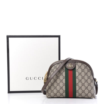 Gucci GG Supreme Monogram Textured Dollar Calfskin Web Small Ophidia Dome Shoulder Bag Beige Ebony New Acero 10 of 10