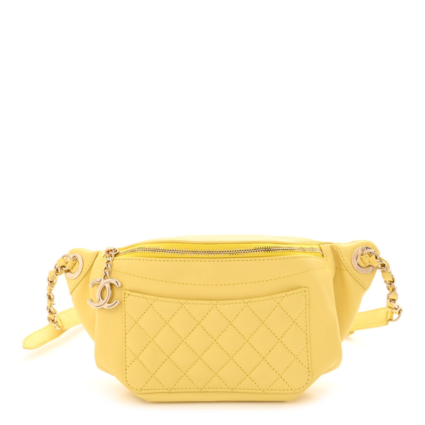 Crumpled Glazed Lambskin Quilted Waist Bag Fanny Pack Yellow