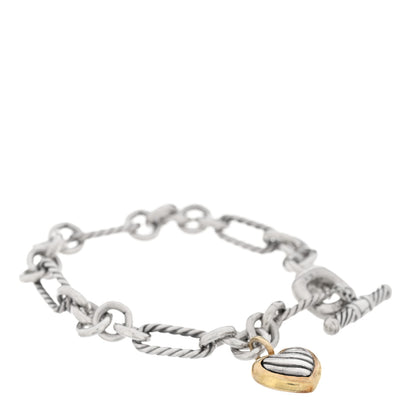 David Yurman Sterling Silver 18k Yellow Gold Cable Heart Charm Bracelet 1 of 3