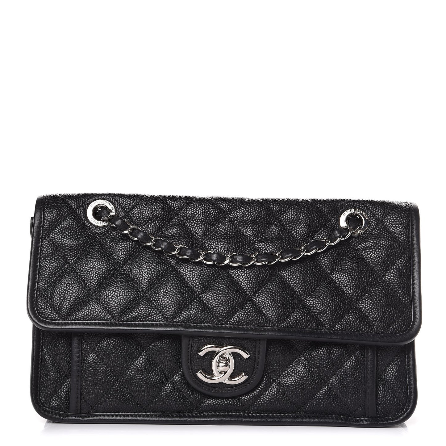 Caviar Quilted Medium French Riviera Flap Black