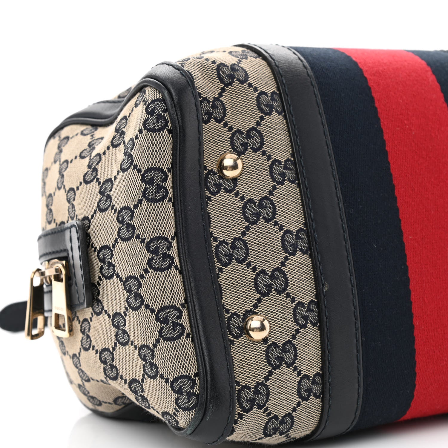 Gucci Monogram Vintage Web Small Boston Navy 9 of 12