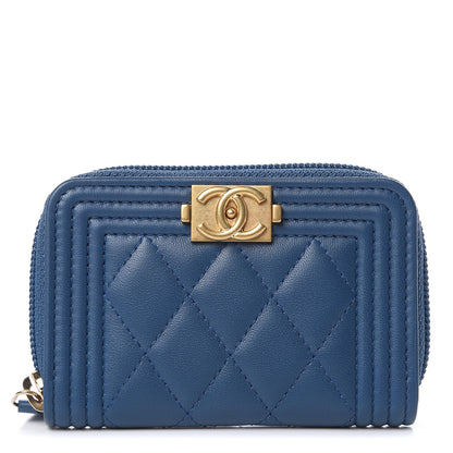 Chanel Lambskin Quilted Boy Zip Around Coin Purse Wallet Blue 1 of 8
