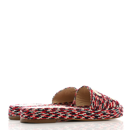 Chanel Cord CC Espadrille Slip On Sandals 36 Red Blue White 4 of 10