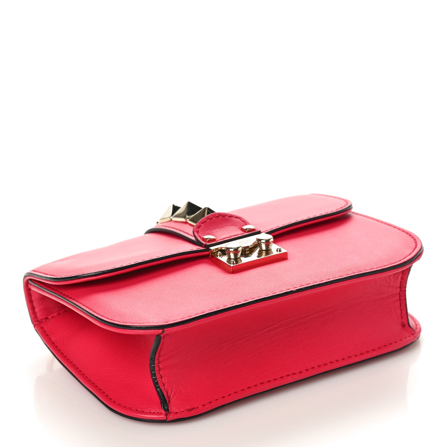 Vitello Small Glam Lock Rockstud Flap Deep Fuxia