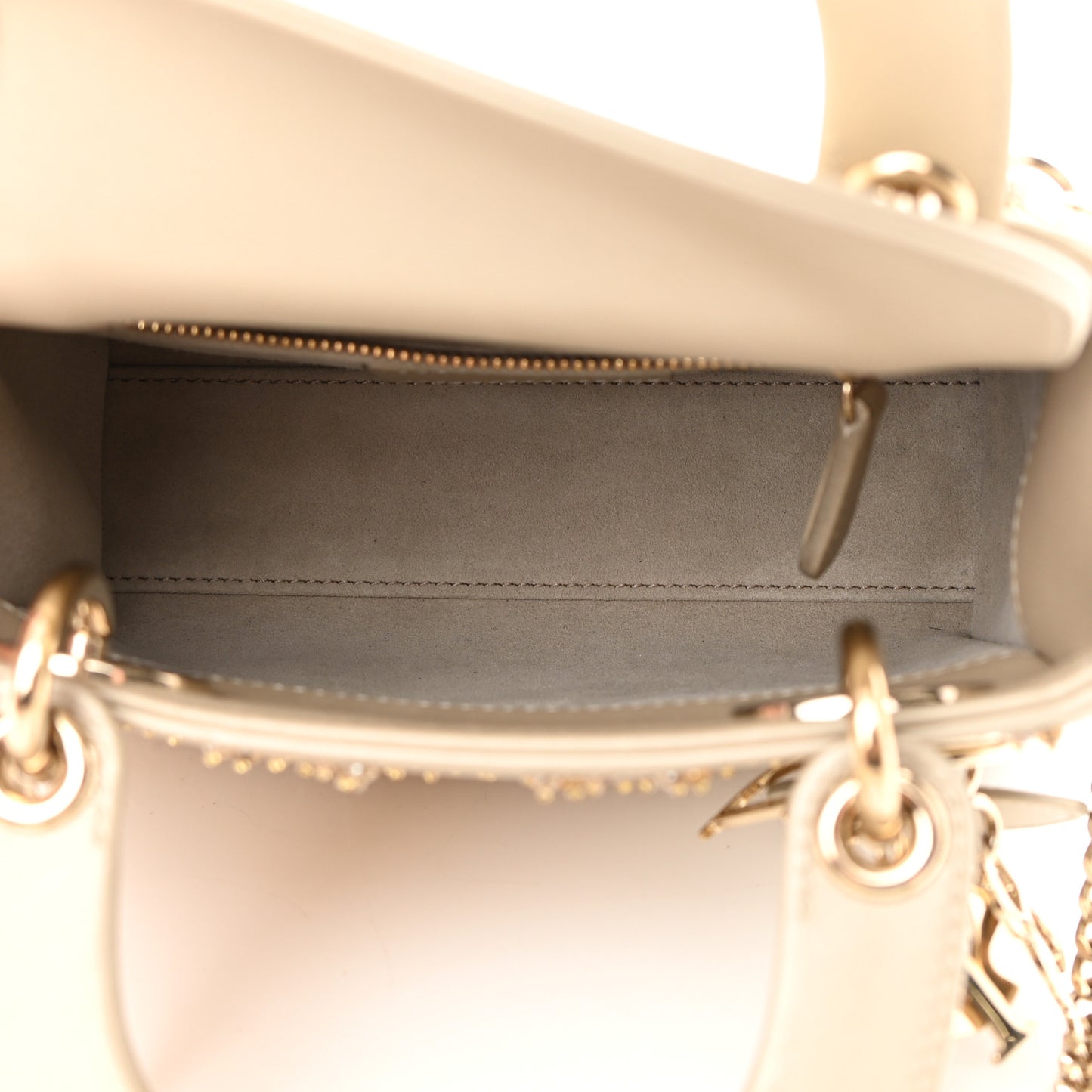Metallic Lambskin Crystal Cannage Mini Lady Dior Platinum
