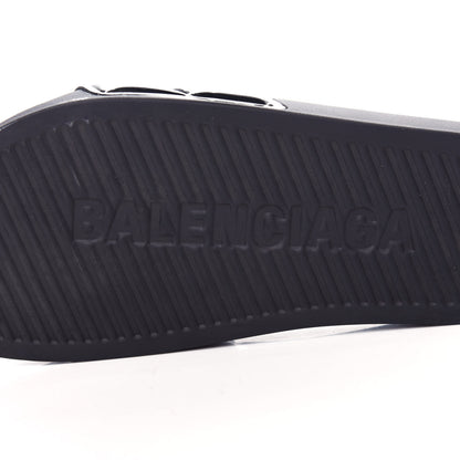 Balenciaga Rubber Patent Quilted Logo Slide Sandals 36 Black White 8 of 10