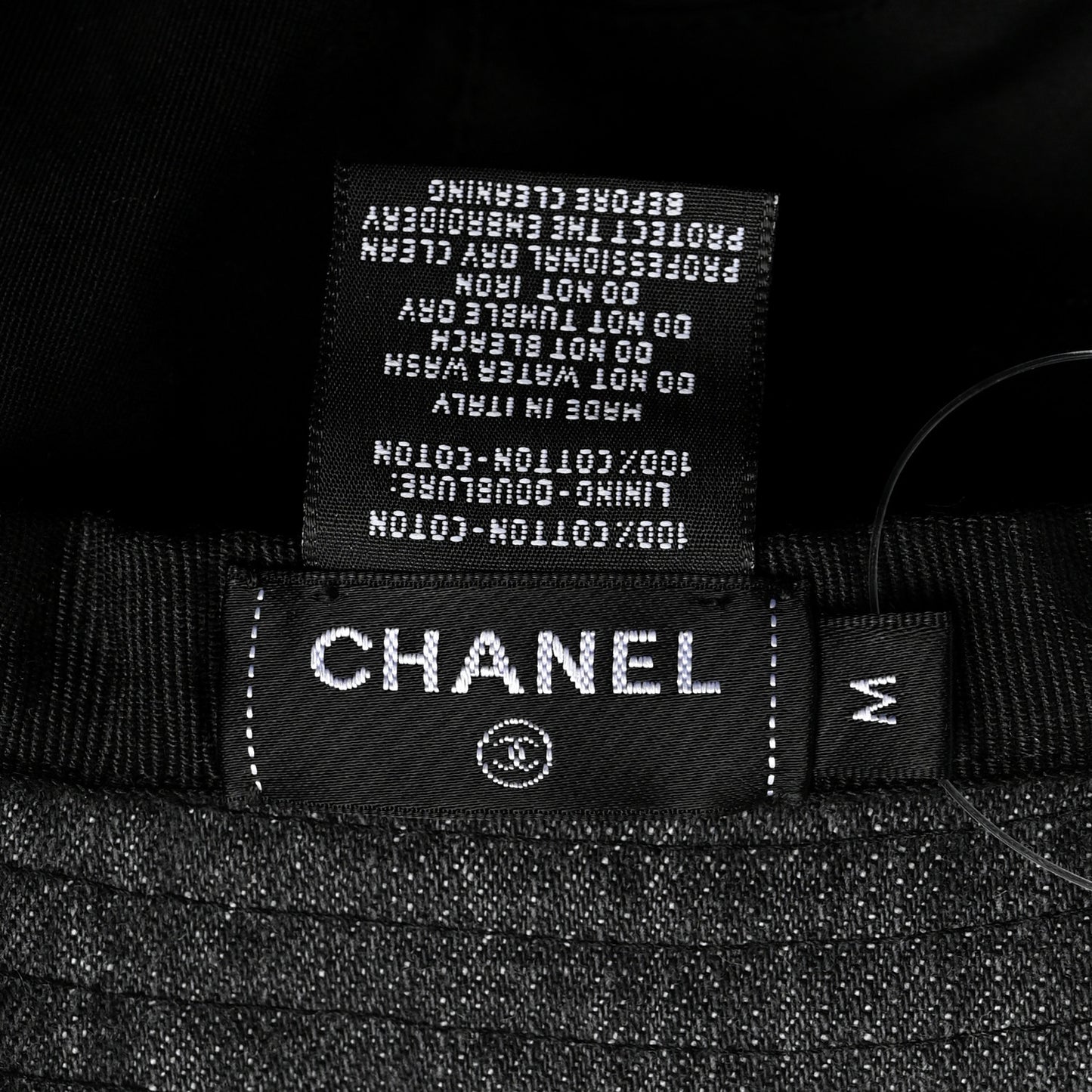 Denim Sequin Cloche Logo Bucket Hat M Black