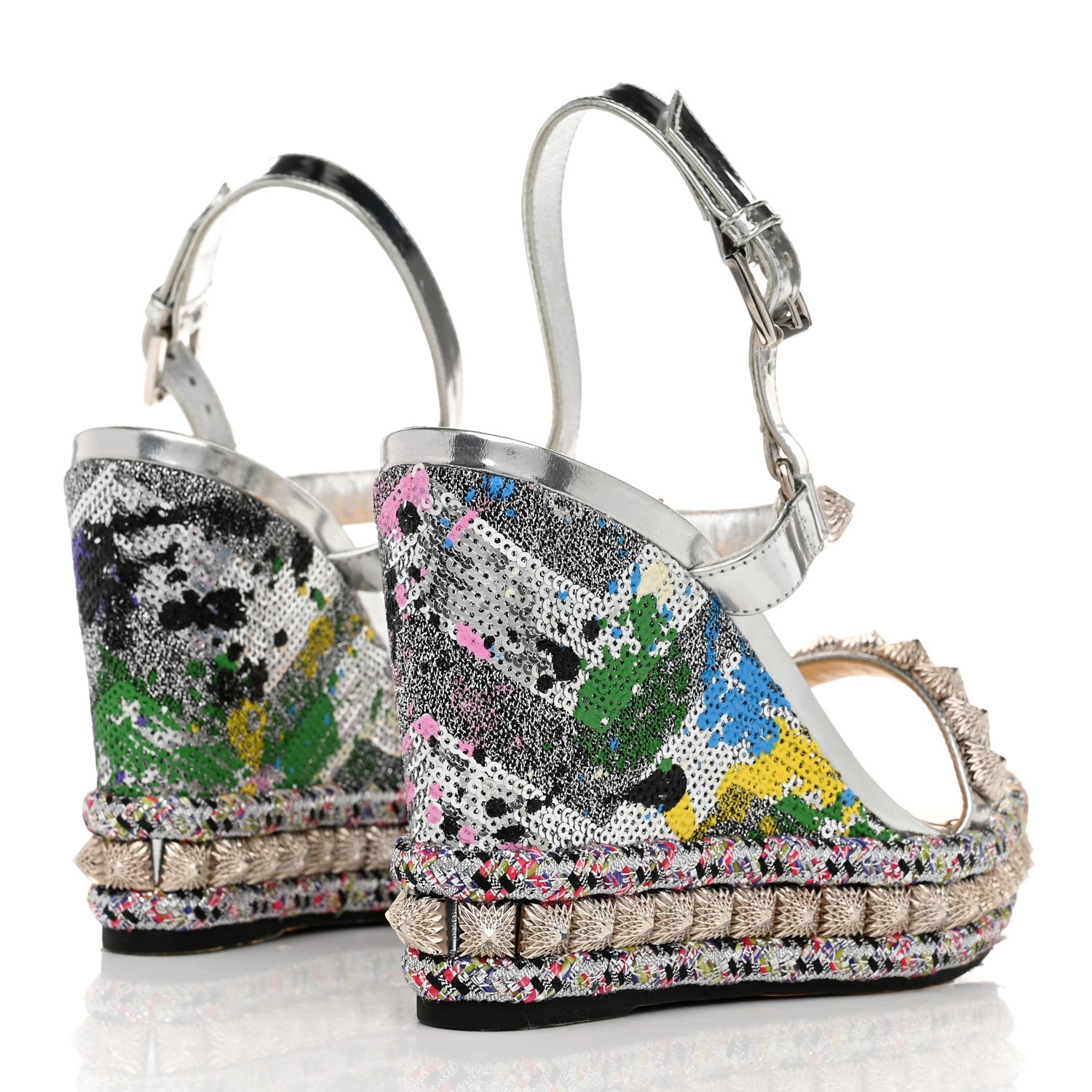 Christian Louboutin Paillette Pira Ryad 110 Wedge Sandals 37 Silver 4 of 8