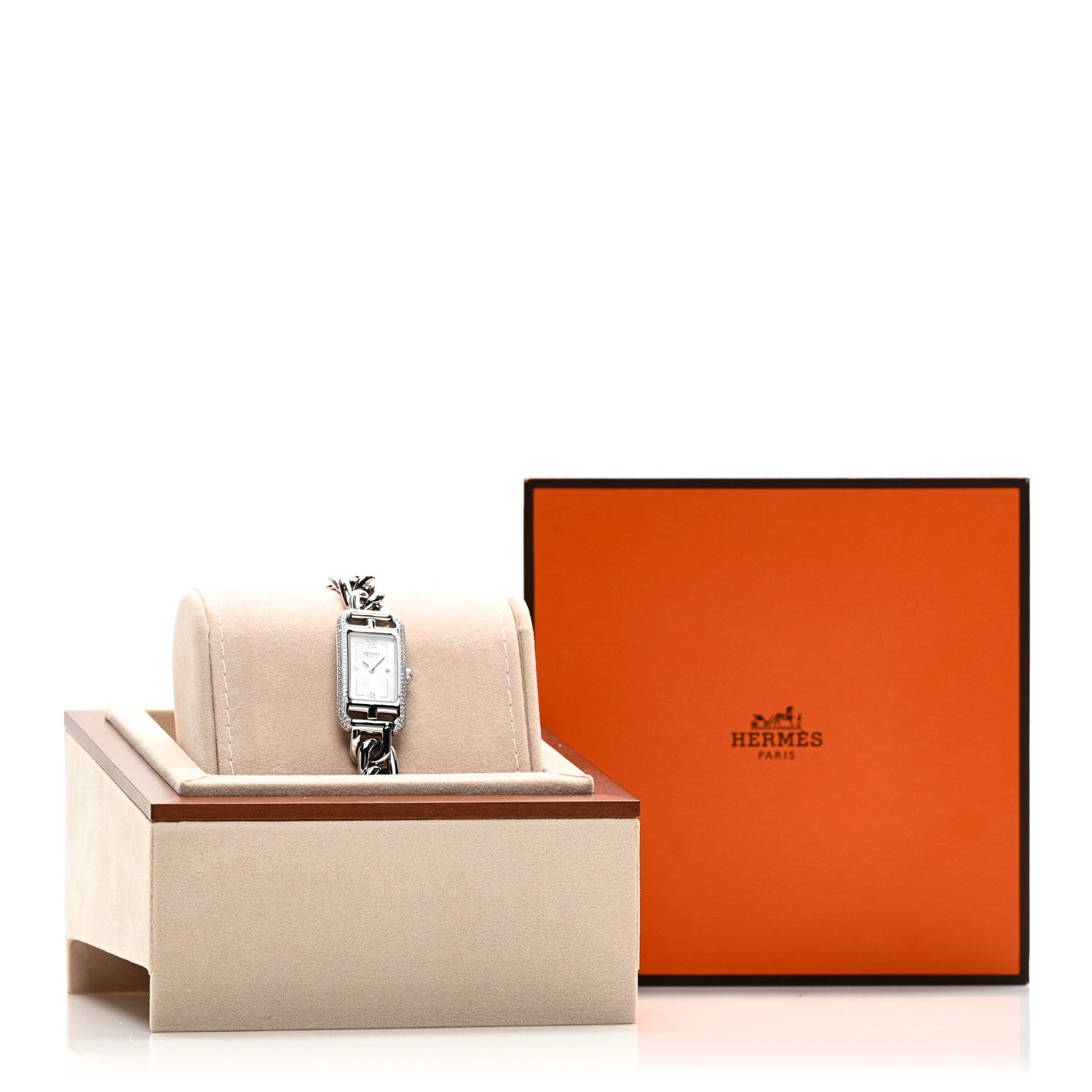 Hermes Stainless Steel Diamond Bezel Mother of Pearl 17mm