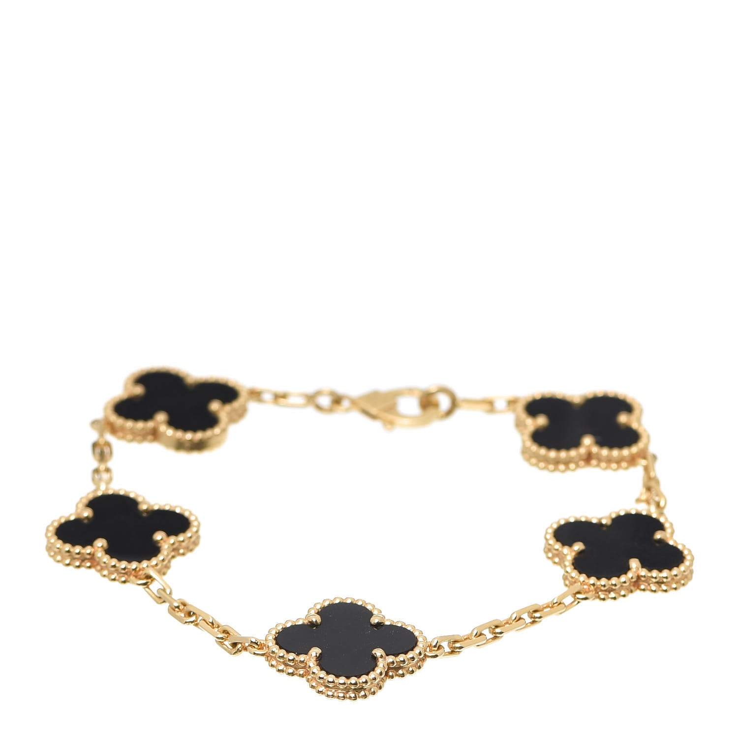 Van Cleef & Arpels 18K Yellow Gold Black Onyx 5 Motifs Vintage Alhambra Bracelet 1 of 6