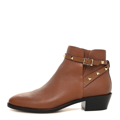 Valentino Garavani Grained Calfskin Rockstud Single Buckle 35mm Cowboy Ankle Boots 41 Tobacco 1 of 8