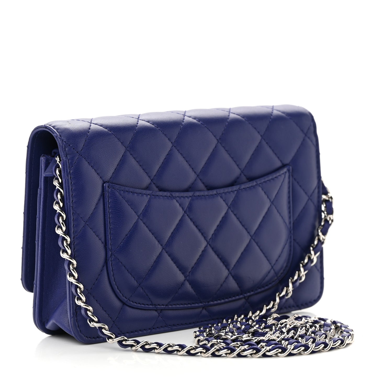 Lambskin Quilted Wallet On Chain WOC Blue