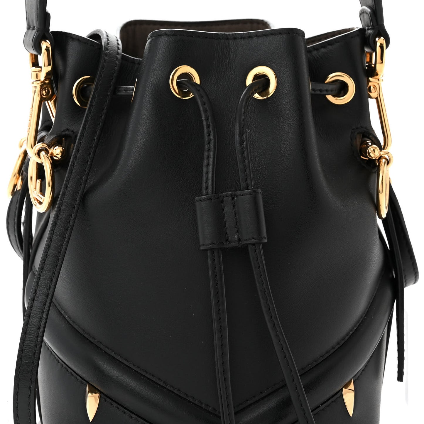Vitello Century F is Fendi Eyebrow Monster Eyes Embossed Mini Mon Tresor Bucket Bag Black
