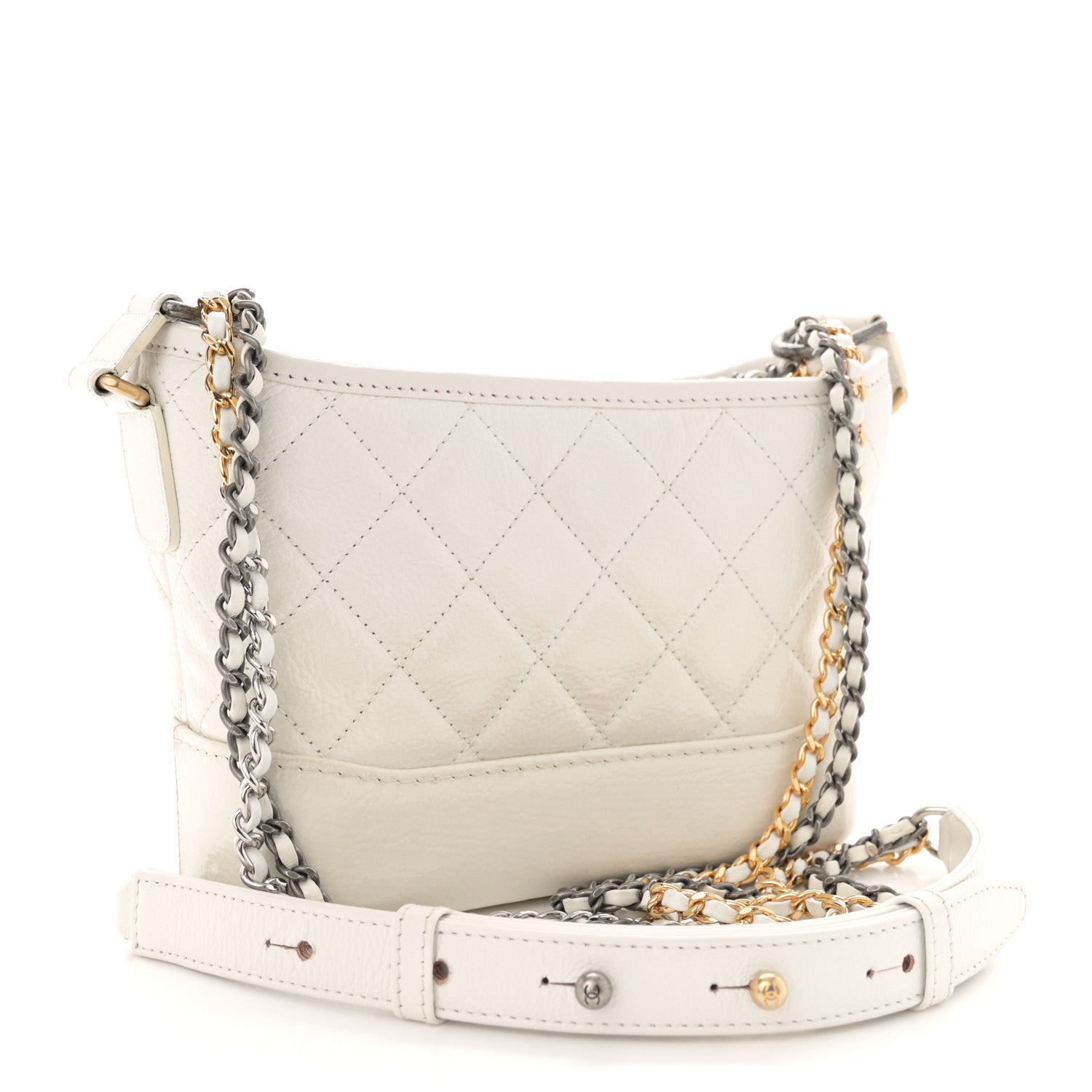 Chanel Patent Goatskin Quilted Small Gabrielle Hobo White 3 of 14
