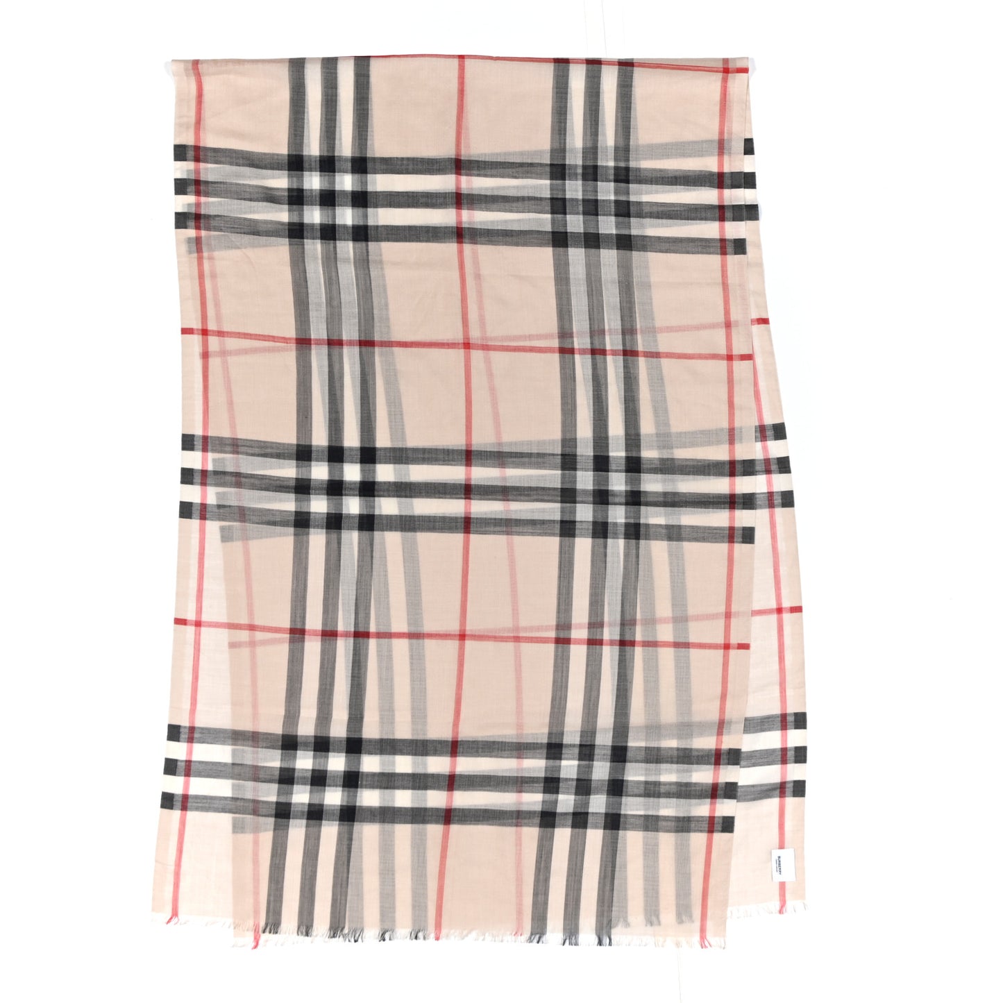 Wool Silk Gauze Giant Check Lightweight Scarf Stone