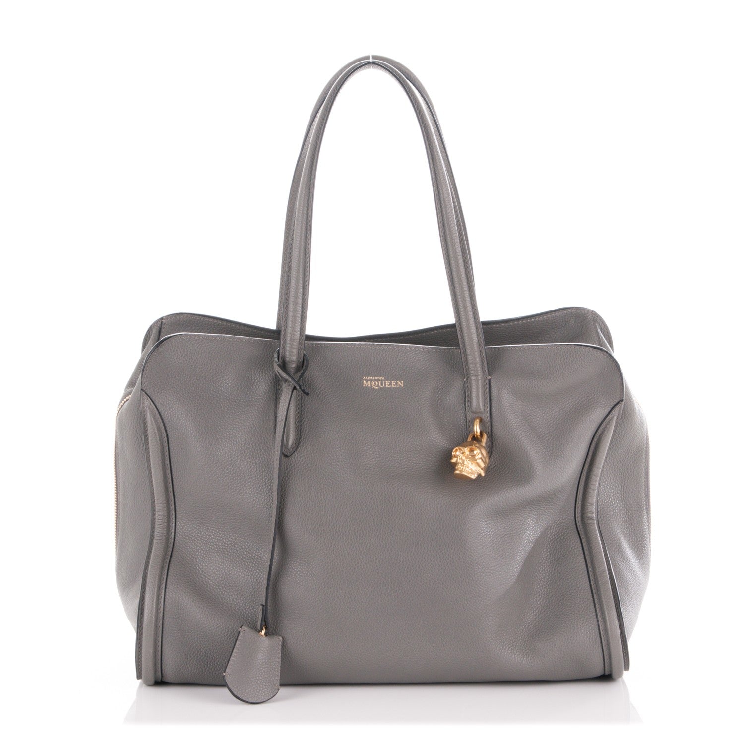 Alexander McQueen Pebbled Calfskin Large Skull Padlock Zip Around Tote Dark Grey 1 of 7