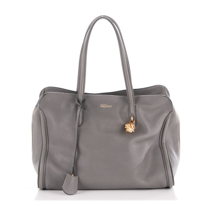 Alexander McQueen Pebbled Calfskin Large Skull Padlock Zip Around Tote Dark Grey 1 of 7