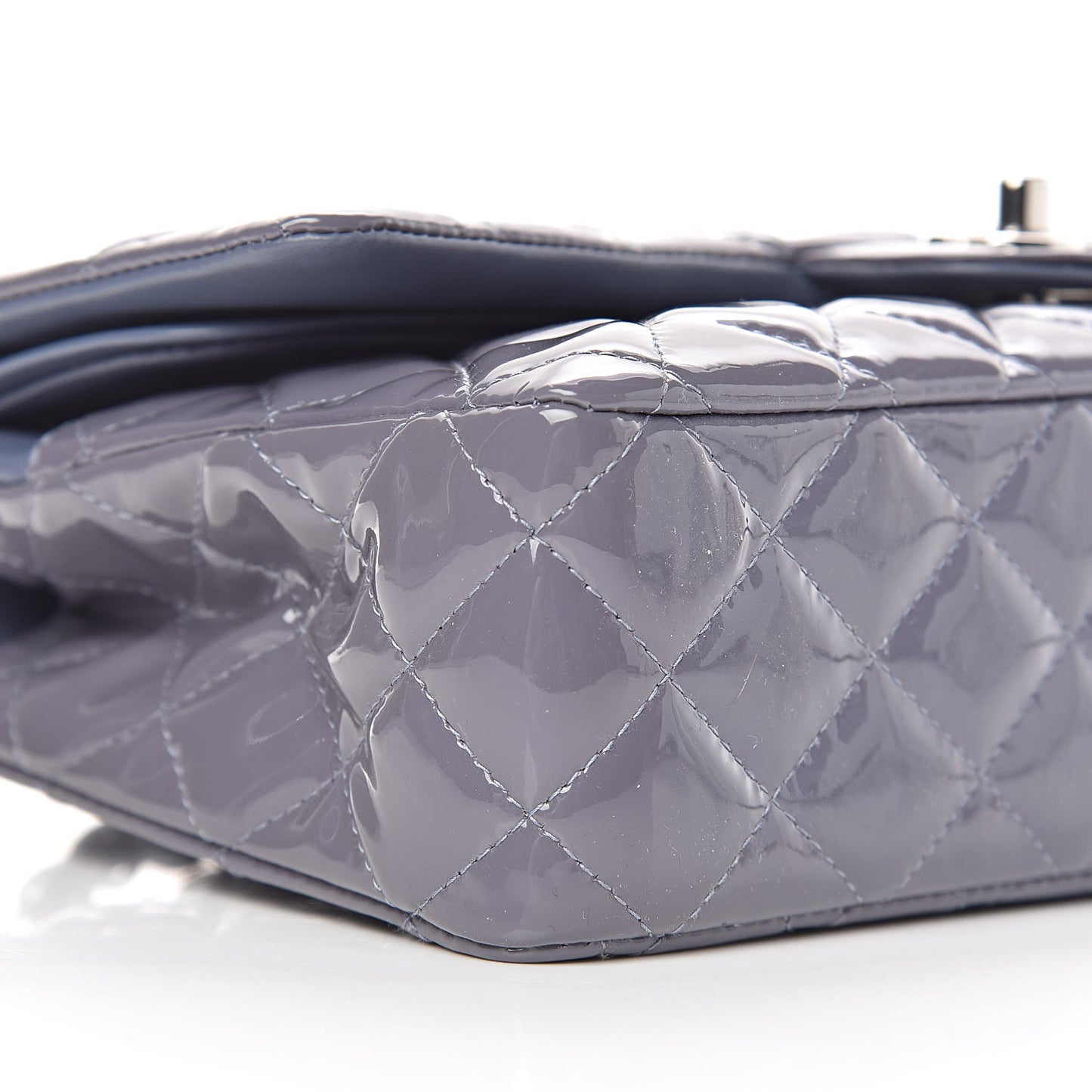 Patent Calfskin Quilted Medium Double Flap Light Purple