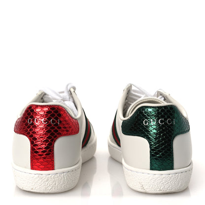 Gucci Calfskin Ayers Bee Embroidered Womens Ace Sneakers 35 White Green 6 of 12