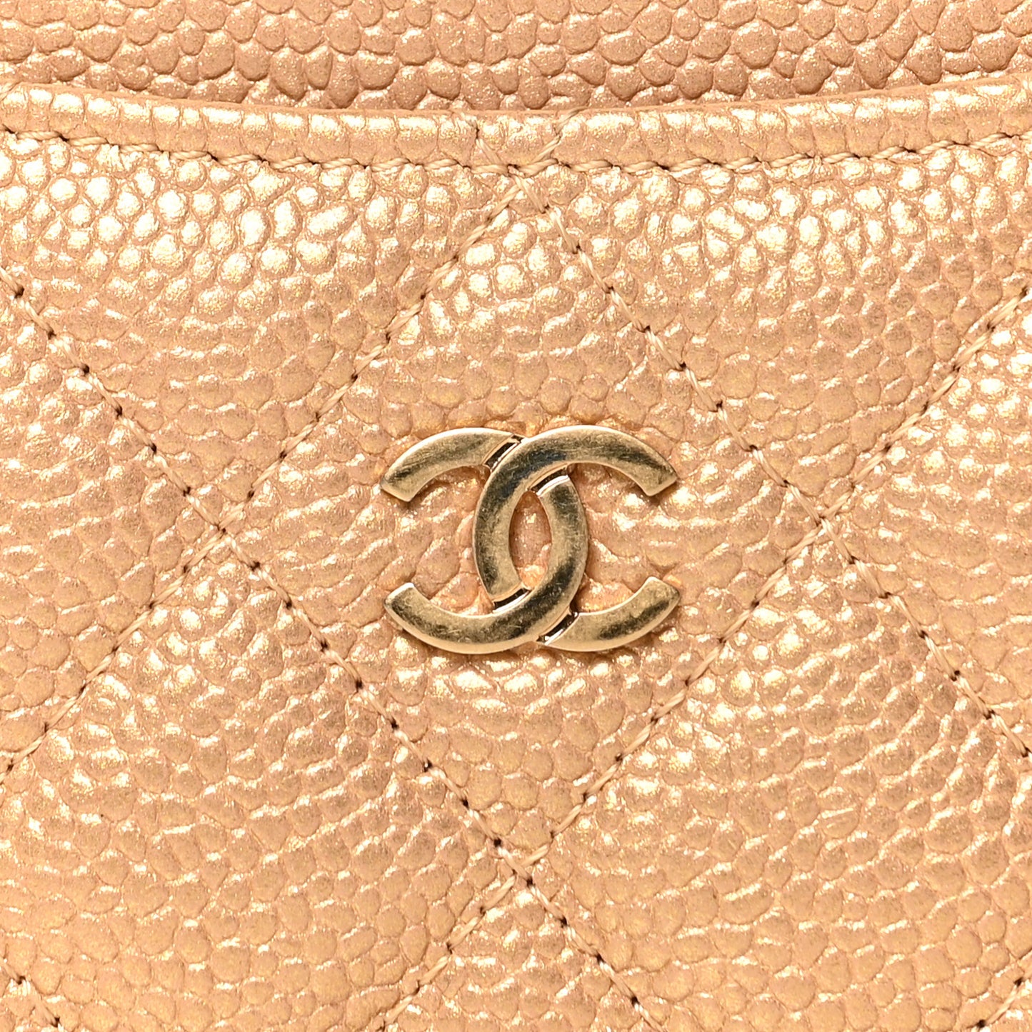 Metallic Caviar Quilted Card Holder Gold