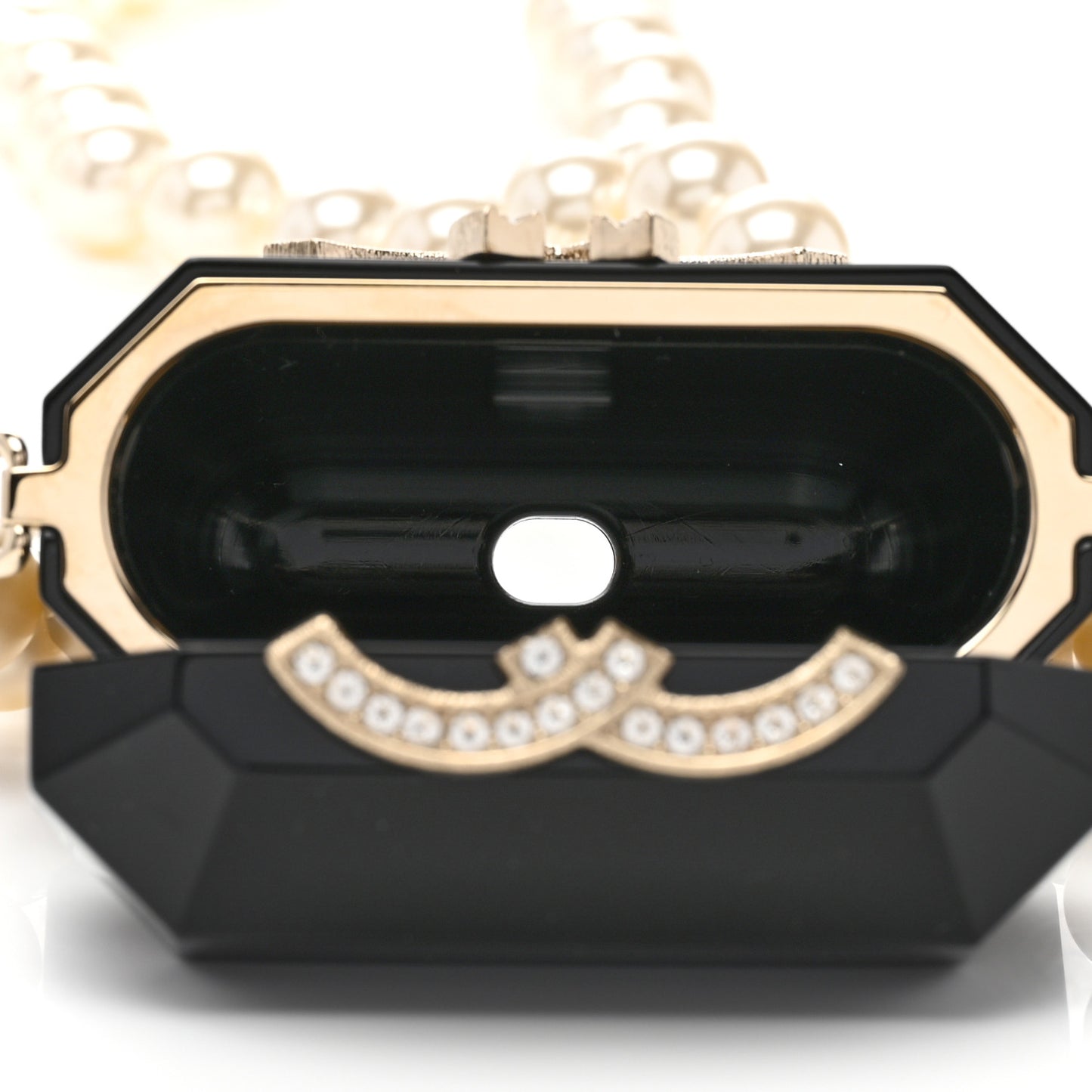 Resin Crystal Pearl Airpods Pro Holder Necklace Black Pearly White