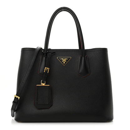 Prada Saffiano Cuir Medium Double Bag Black Fuoco 1 of 12
