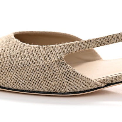 Chanel Fabric Grosgrain Cap Toe CC Slingback Flats 37.5 Light Beige Black 9 of 9