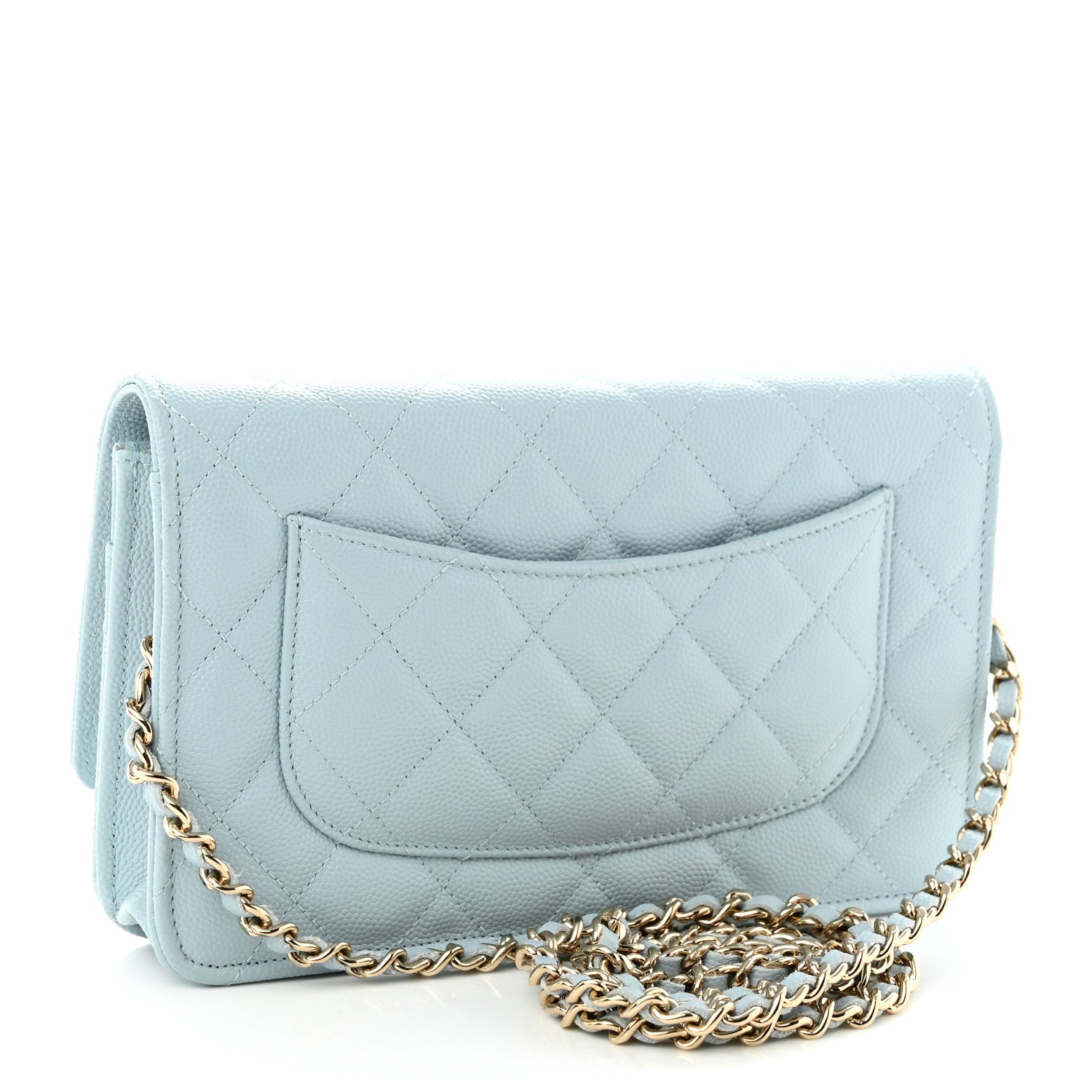 Chanel Caviar Quilted Wallet on Chain WOC Light Blue 3 of 12