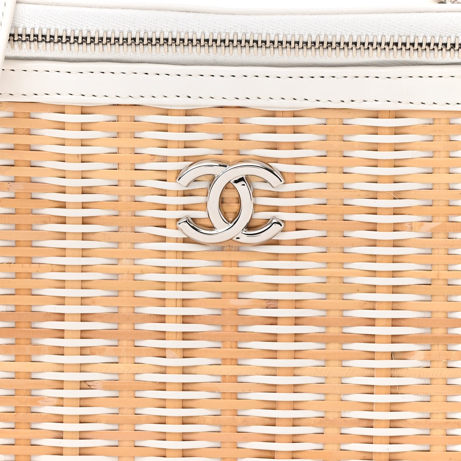 Chanel Glazed Calfskin Raffia Vanity Case Bag White Beige 8 of 17