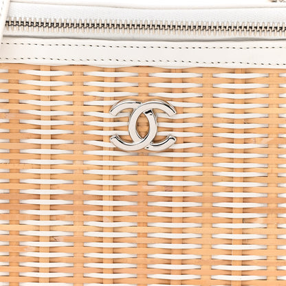 Chanel Glazed Calfskin Raffia Vanity Case Bag White Beige 8 of 17