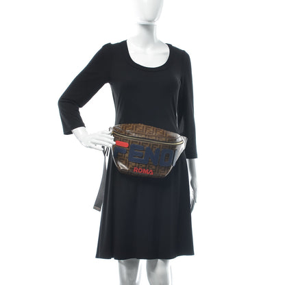 Fendi X FILA Glazed Fabric Vitello Century FF 1974 Mania Belt Bag Mogano Panna Blueberry 2 of 7