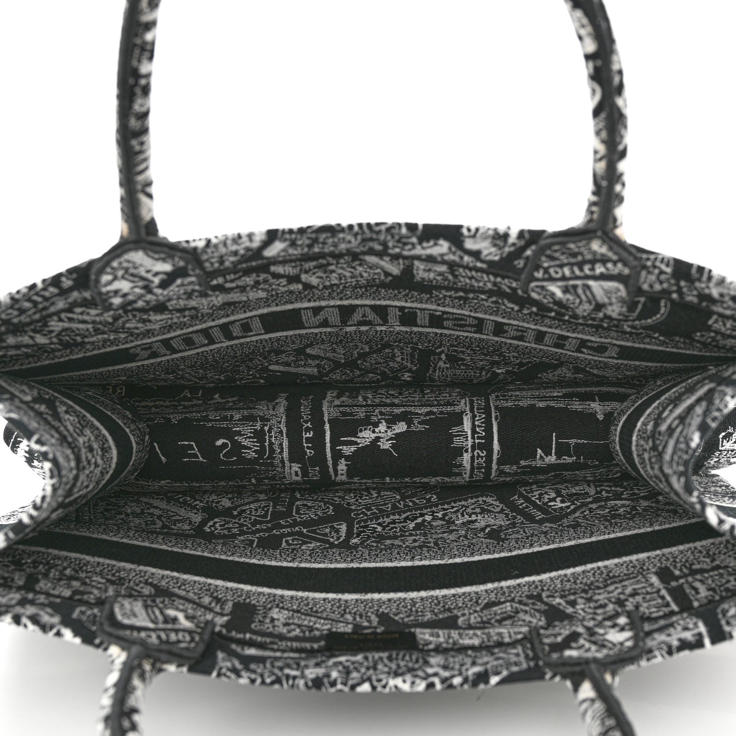 Christian Dior Canvas Embroidered Medium Plan De Paris Book Tote Black White 5 of 10