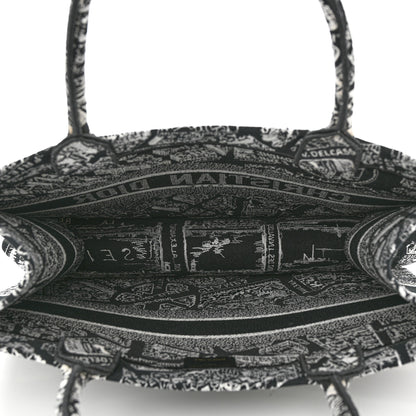 Christian Dior Canvas Embroidered Medium Plan De Paris Book Tote Black White 5 of 10