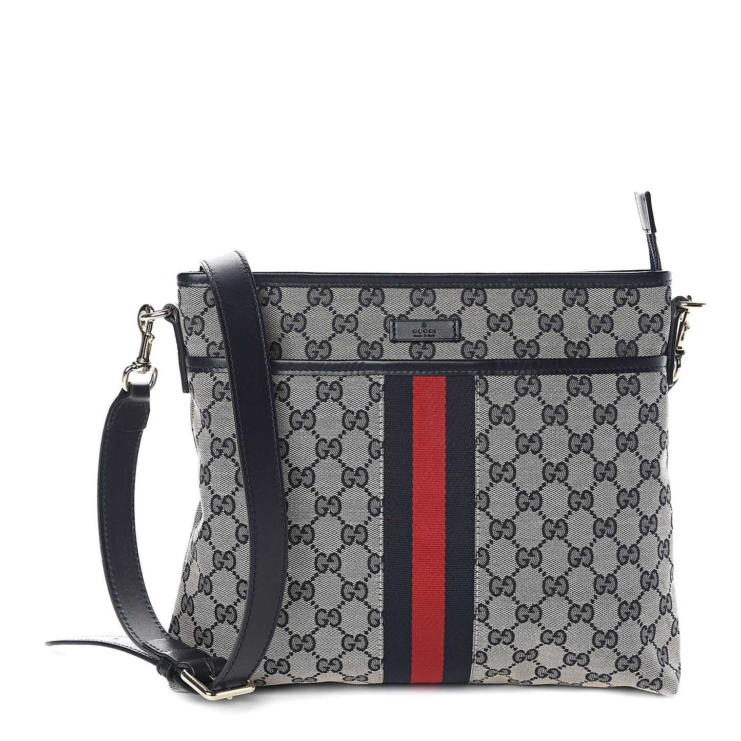 GG Supreme Monogram Web Flat Messenger Bag Navy