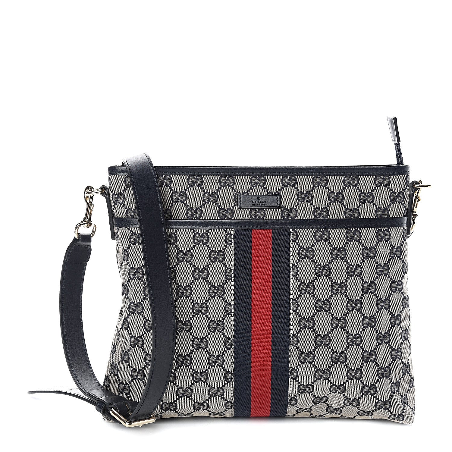 Gucci GG Supreme Monogram Web Flat Messenger Bag Navy 1 of 9