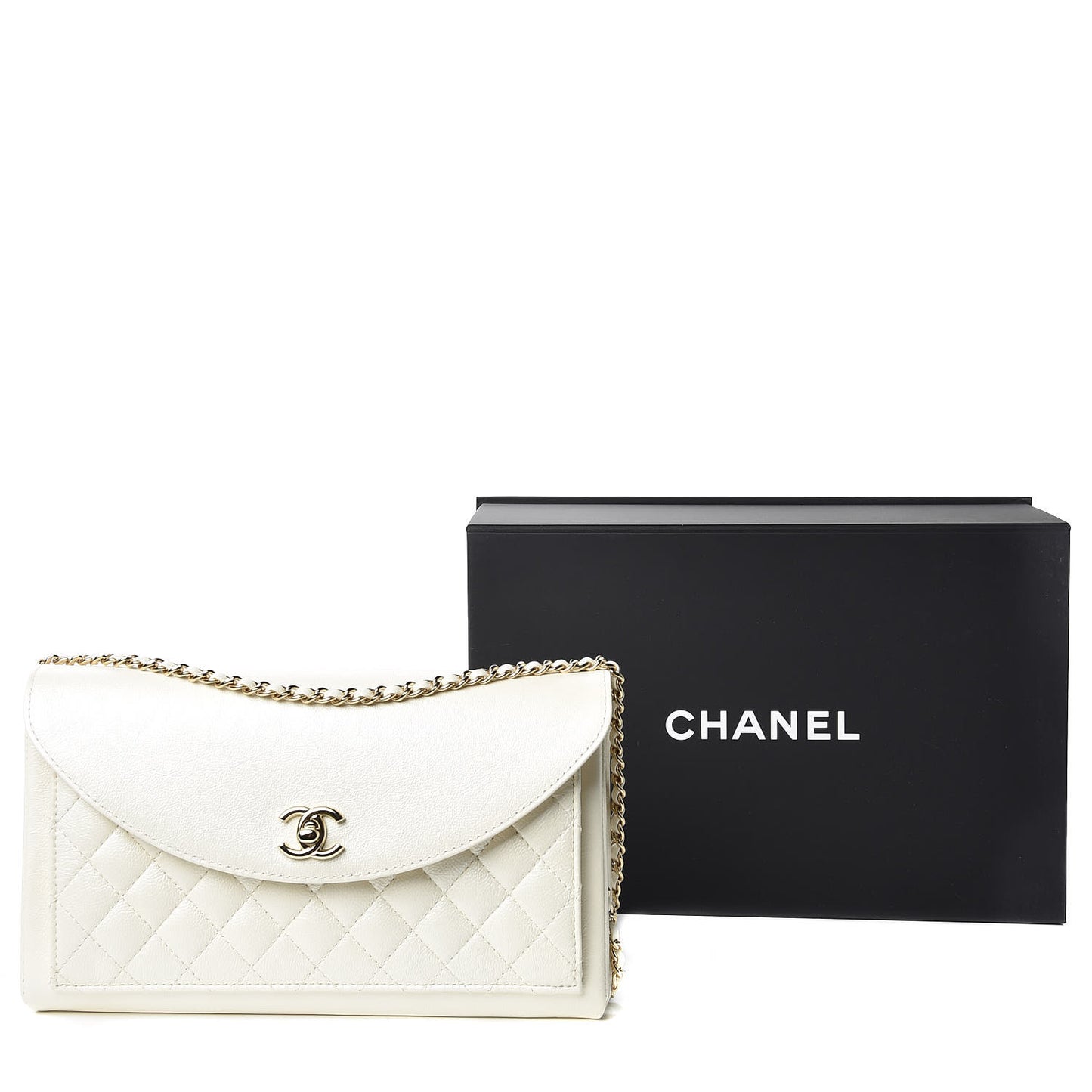 Iridescent Calfskin Smart Pocket Flap Bag White