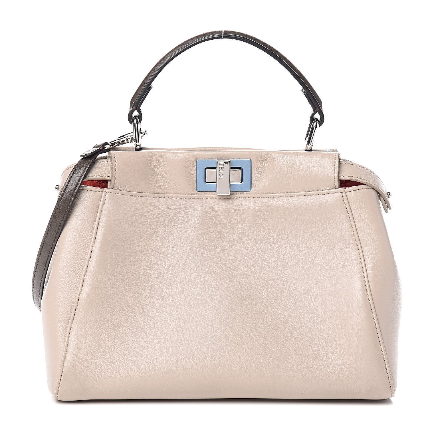 Fendi Nappa Colorblock Mini Peekaboo Iconic Satchel Grigio Polvere Carbone Bloody Mary 1 of 10