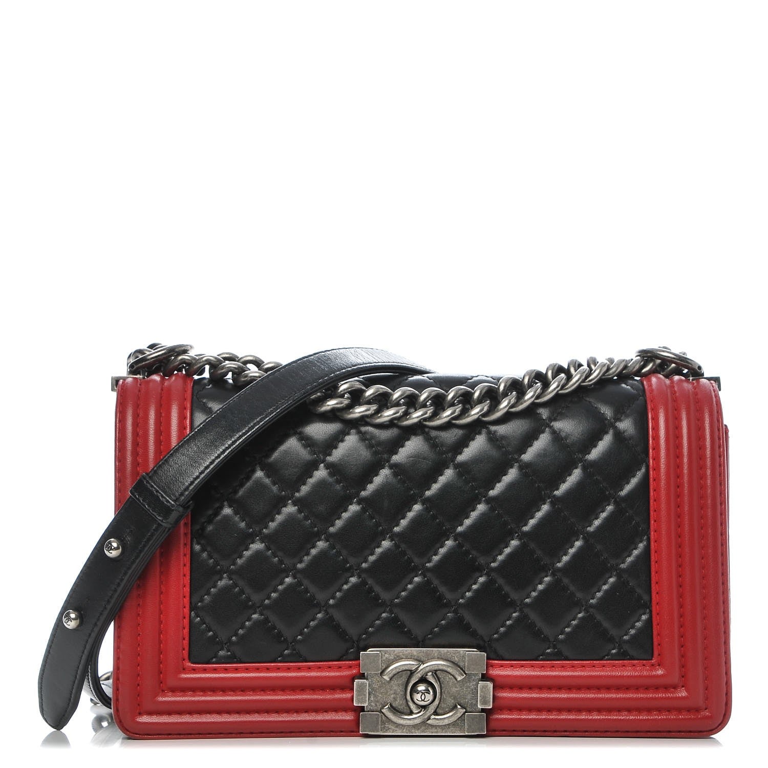 Chanel Lambskin Quilted Medium Boy Flap Black Red 1 of 12