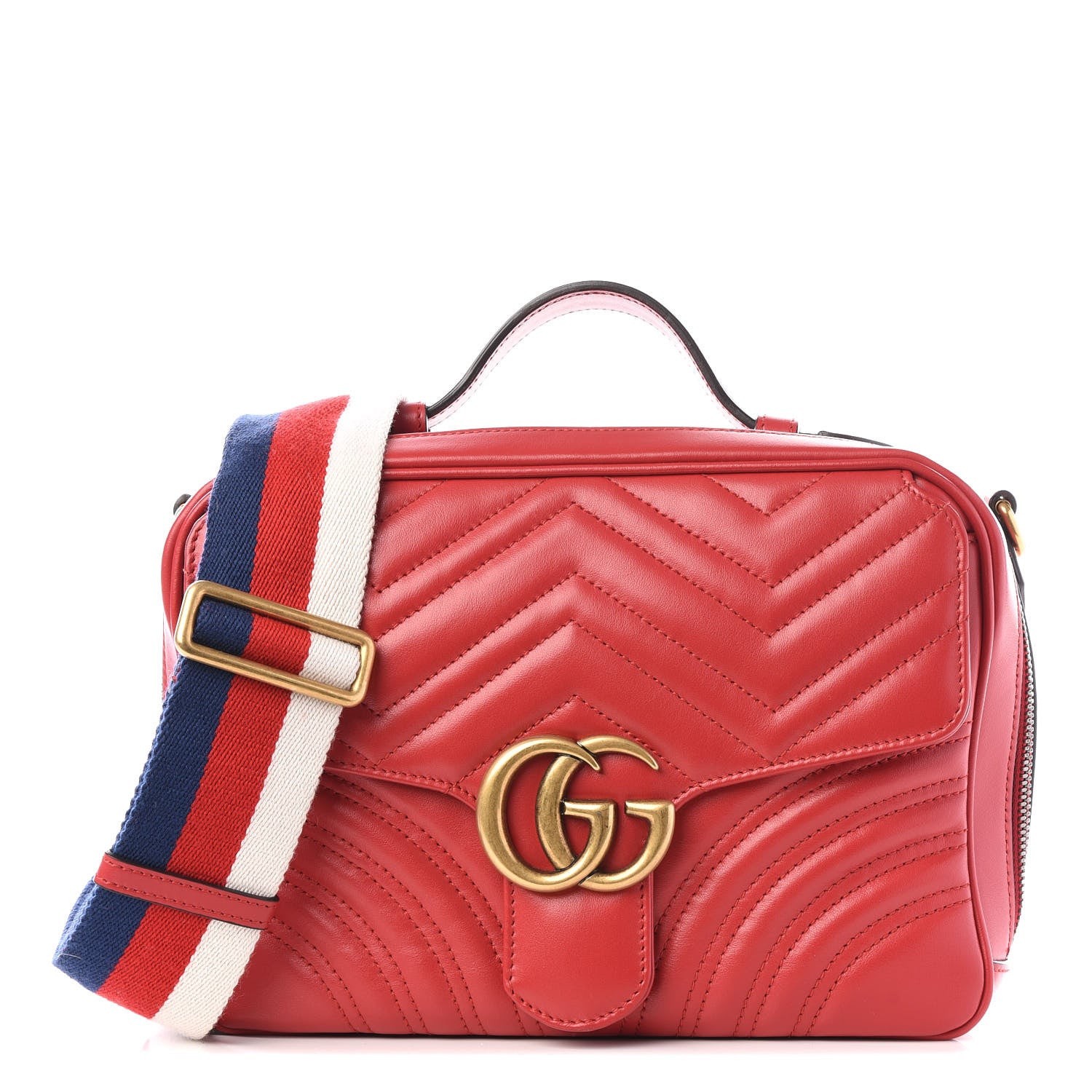 Gucci Calfskin Matelasse Sylvie Web Small GG Marmont Top Handle Shoulder Bag Hibiscus Red 1 of 8