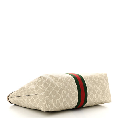 Gucci GG Supreme Monogram Textured Dollar Calfskin Web Medium Ophidia Shopping Tote Beige Mystic White Oatmeal 4 of 11
