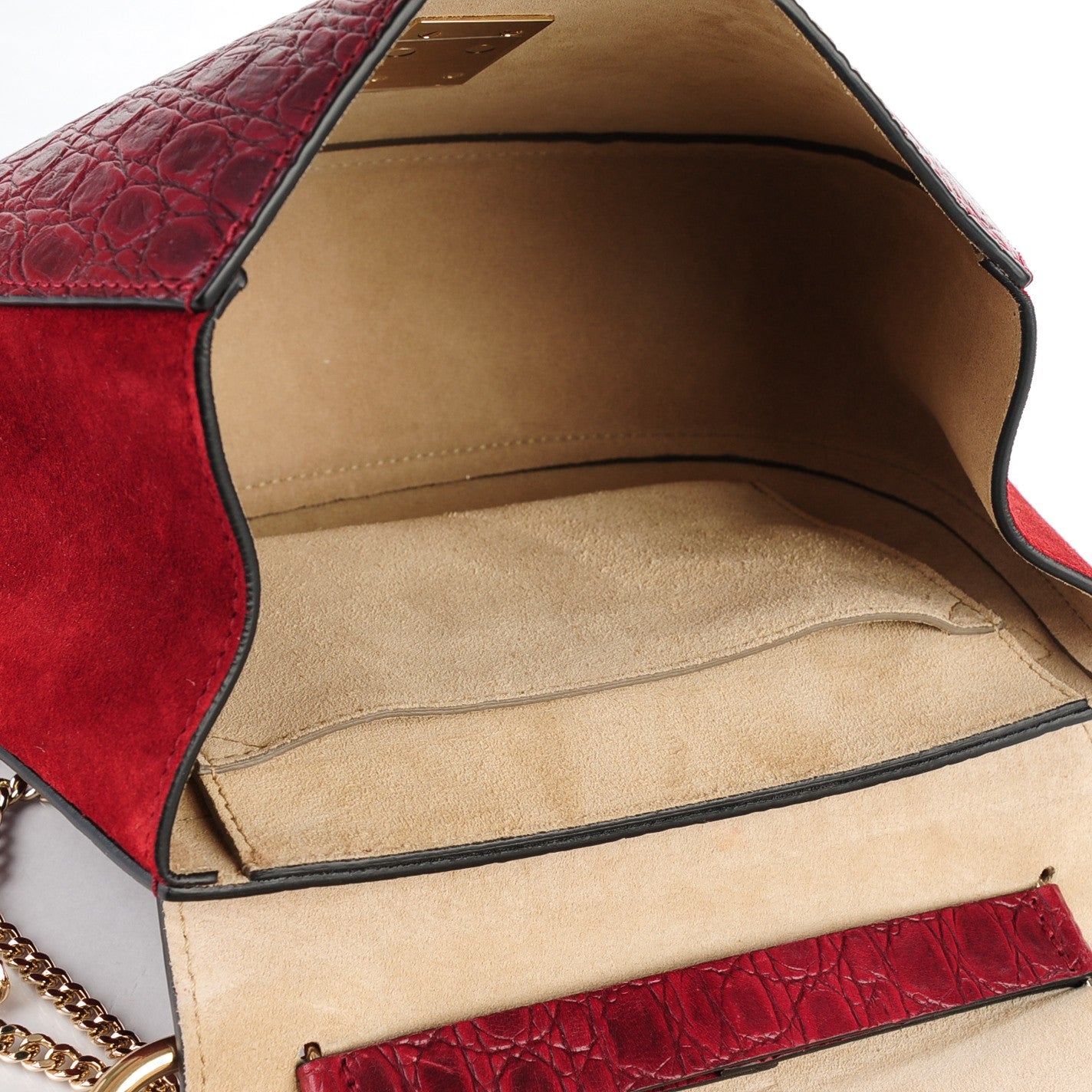 Calfskin Crocodile Embossed Drew Shoulder Bag Sienna Red