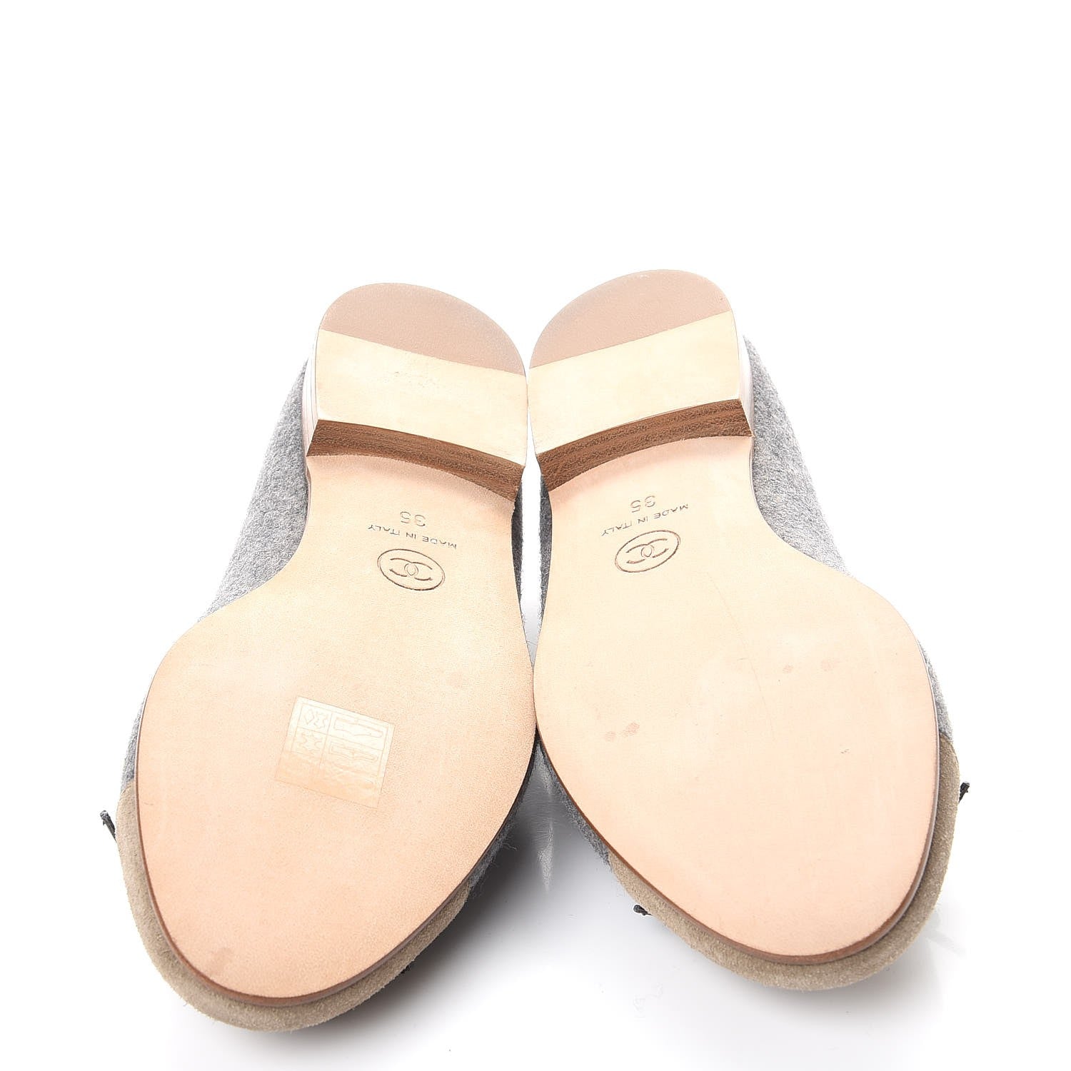Chanel Felt Suede Cap Toe CC Ballerina Flats 35 Grey Beige 5 of 11