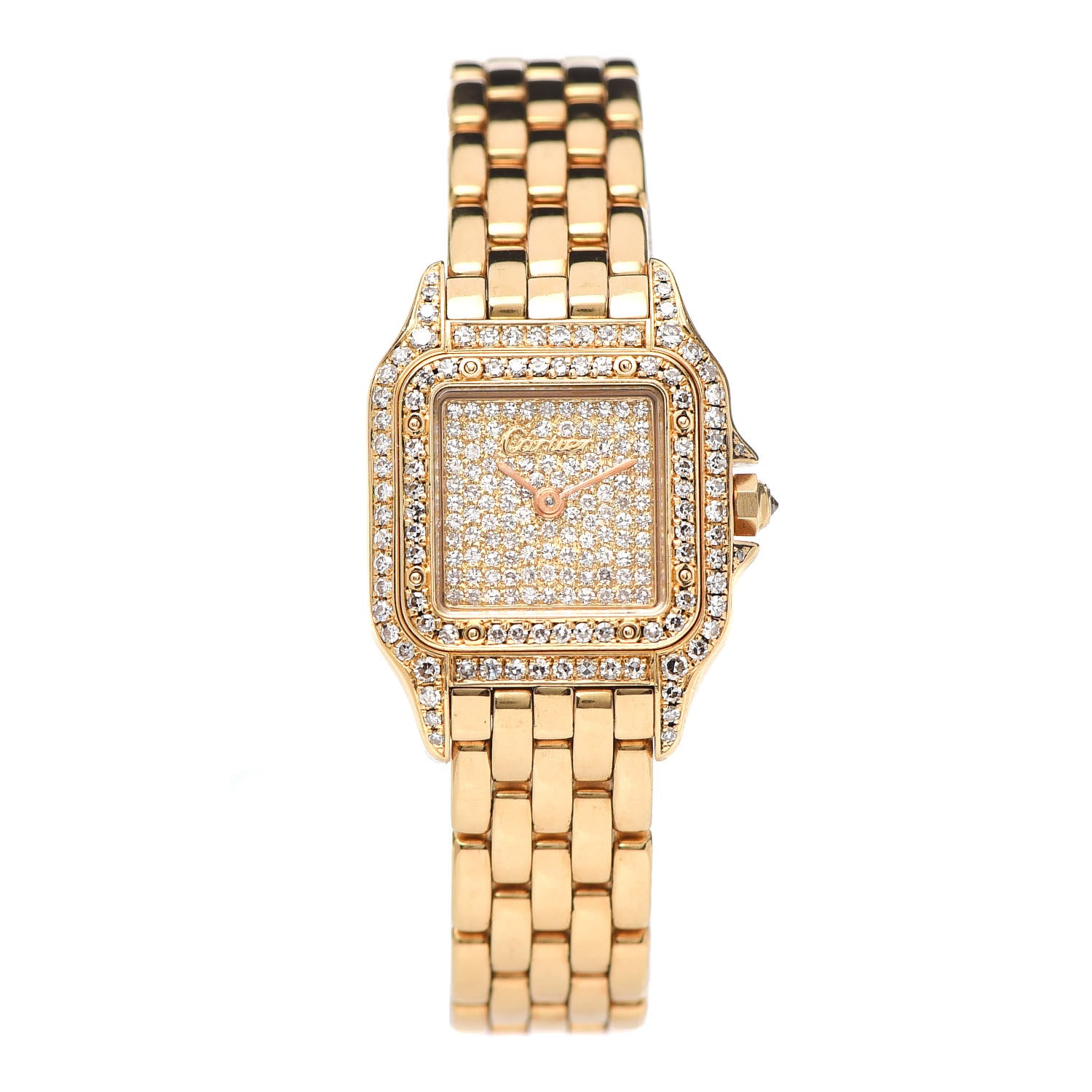 Cartier 18K Yellow Gold Diamond Pave 22mm Panthere Quartz Watch 1 of 6