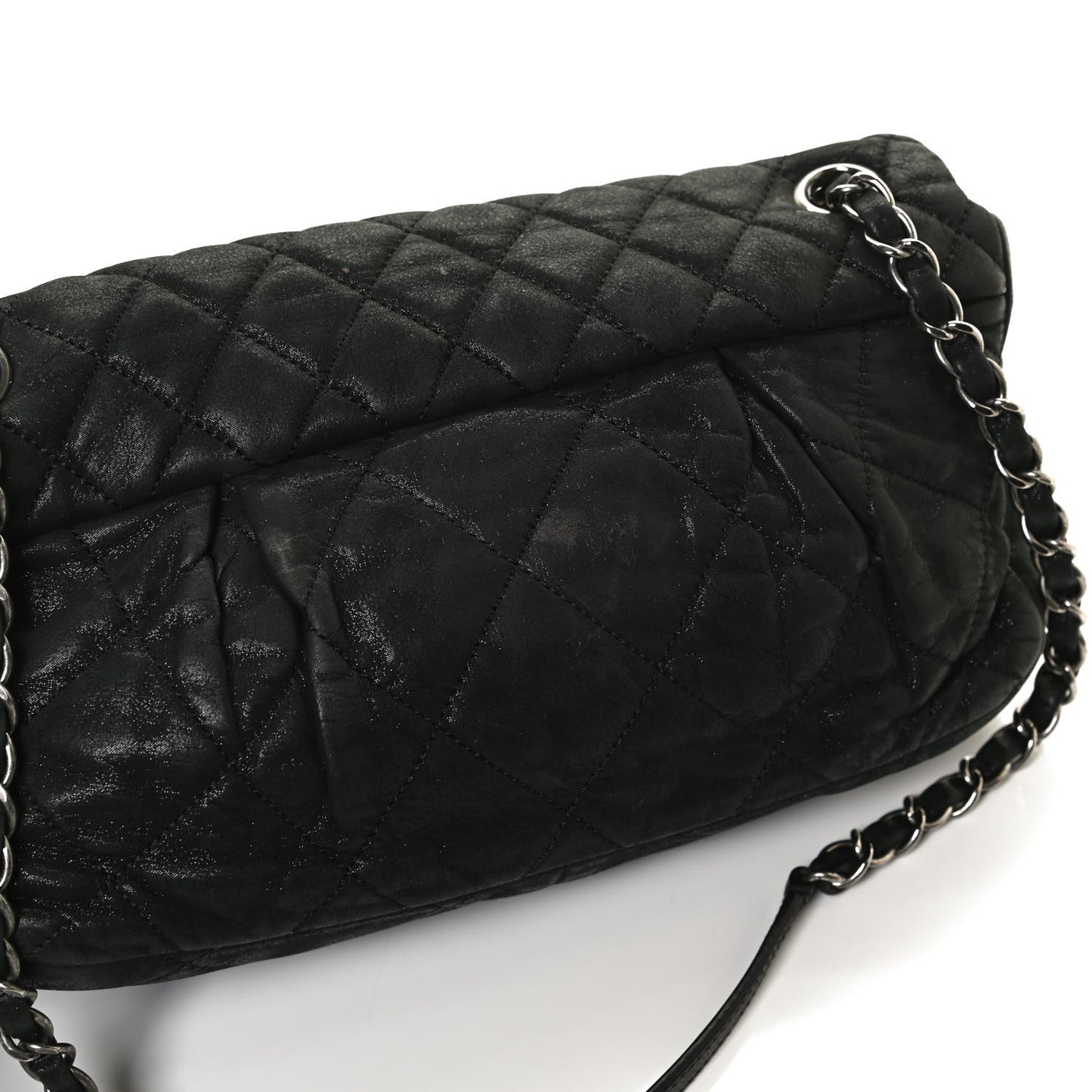 Iridescent Calfskin Quilted East West Flap Black