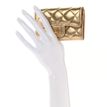 Chanel Metallic Lambskin Quilted Flap Card Holder Wallet Gold 2 of 9