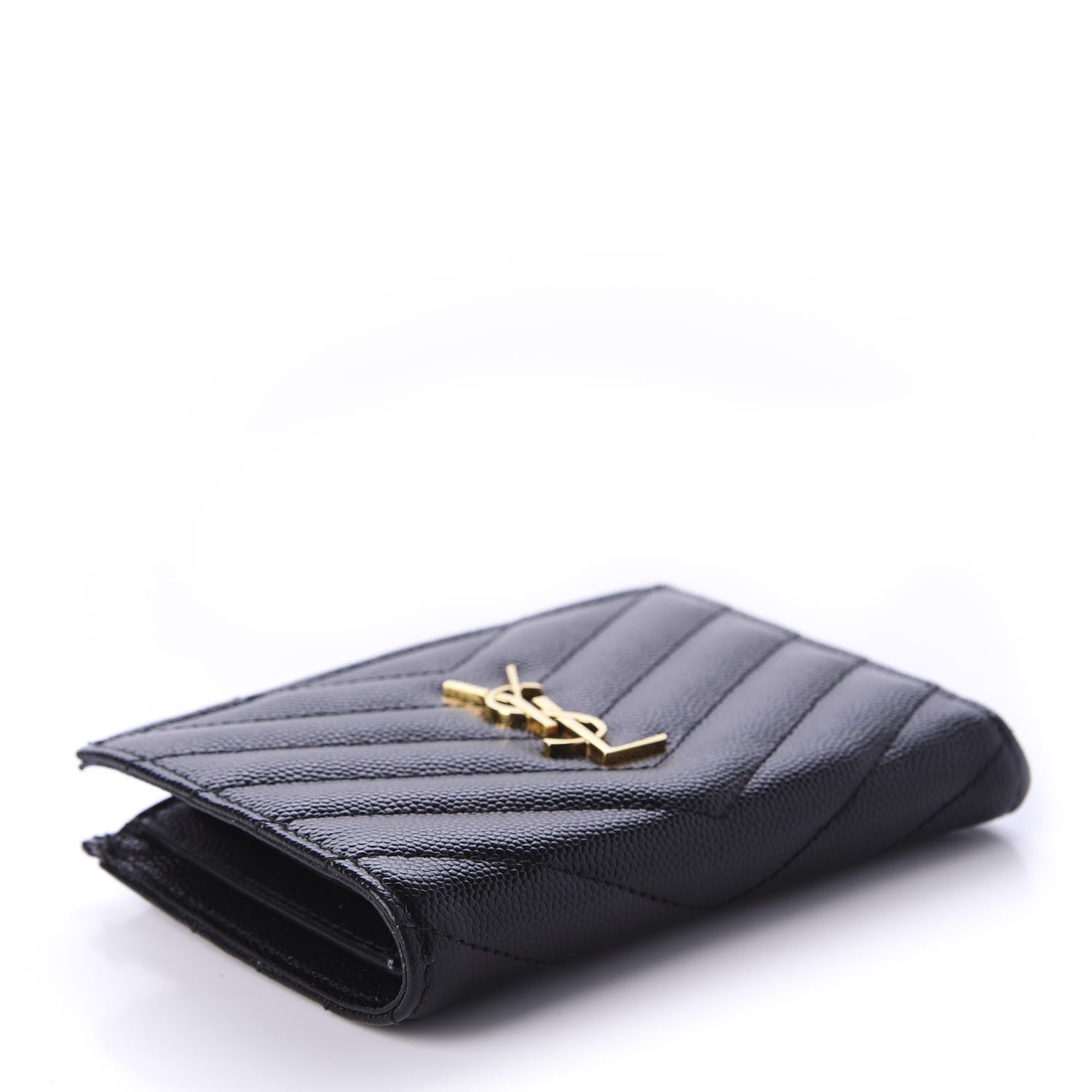 Saint Laurent Grain De Poudre Matelasse Chevron Monogram Zipped Two-Part Wallet Black 4 of 10