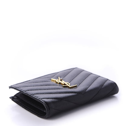 Saint Laurent Grain De Poudre Matelasse Chevron Monogram Zipped Two-Part Wallet Black 4 of 10