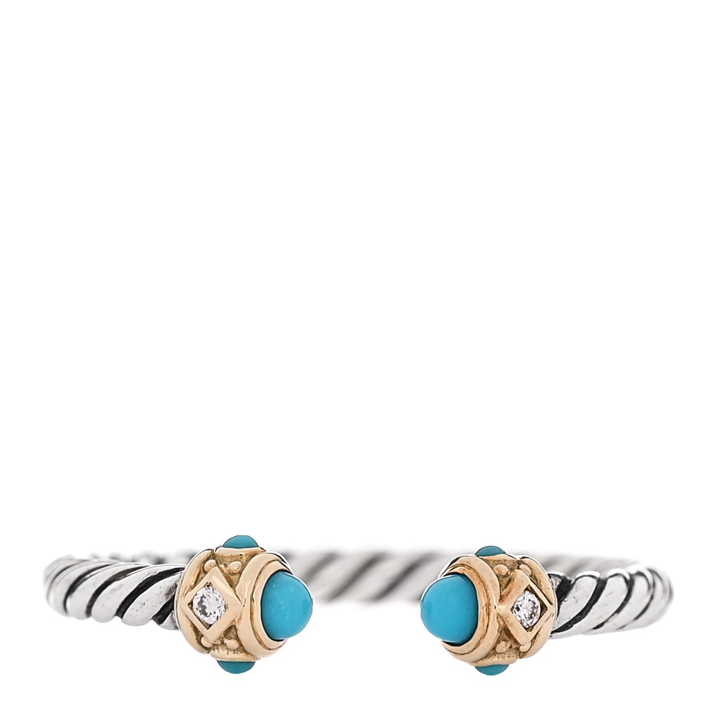 Sterling Silver 14K Yellow Gold Diamond Turquoise Renaissance Ring 57 8