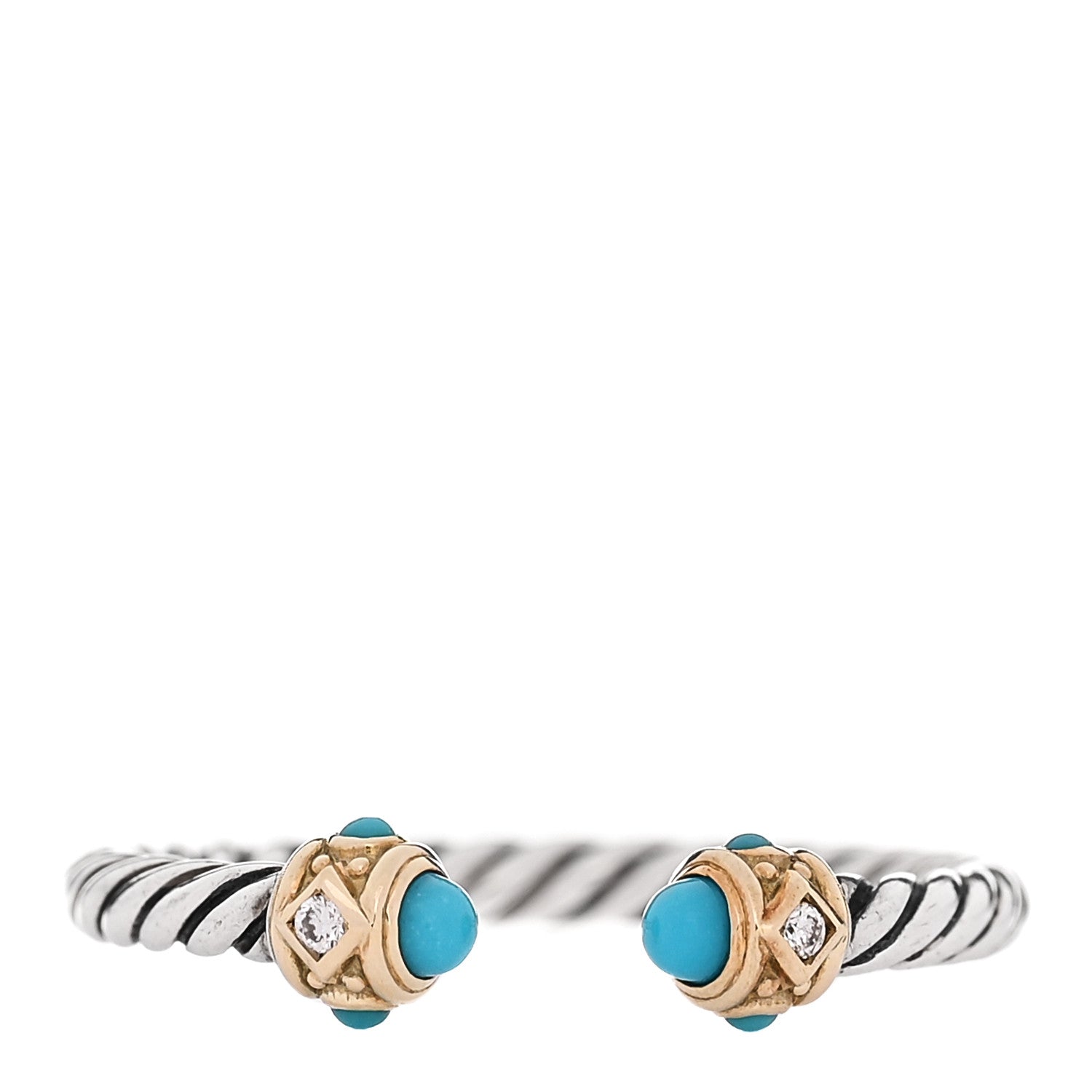 David Yurman Sterling Silver 14K Yellow Gold Diamond Turquoise Renaissance Ring 57 8 1 of 4