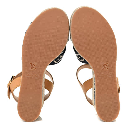 Louis Vuitton Jacquard Calfskin Since 1854 Boundary Wedge Sandals 37.5 Blue 5 of 7